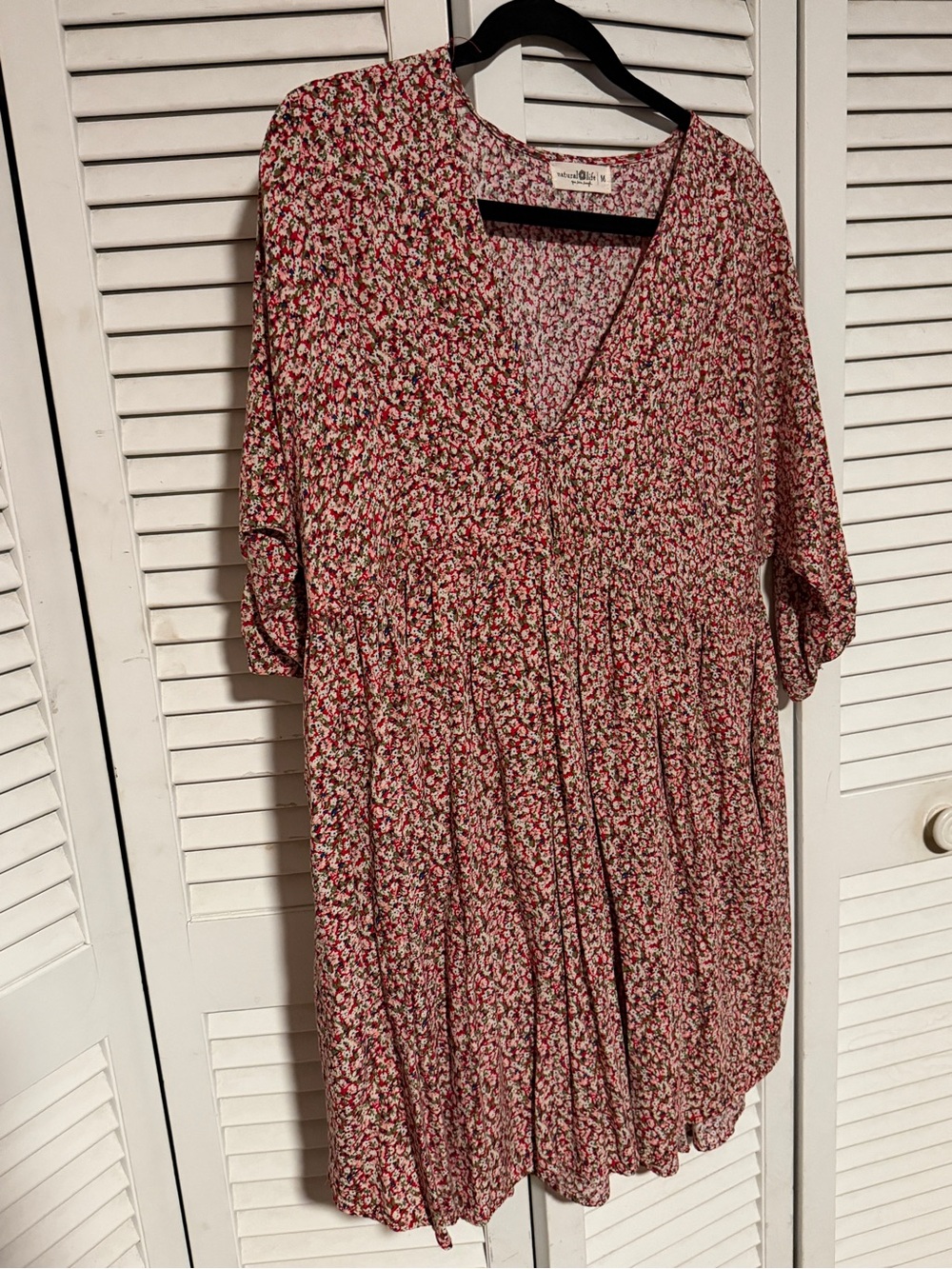 NATURAL LIFE Pink Micro-Floral V-Neck Mini Dress